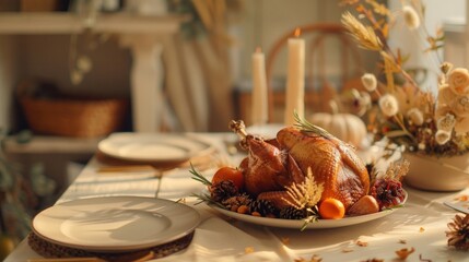 Wall Mural - Thanksgiving turkey festive table