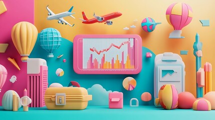 Poster - Colorful 3D Illustration of Travel and Business Growth