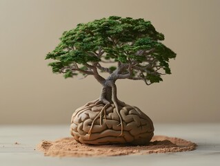 Poster - Brain with Organic Roots and Branches Symbolizing Knowledge Growth and Learning