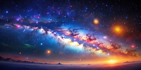 Wall Mural - starry night sky with colorful galaxies and distant stars, space, astronomy, universe, cosmic, nebul