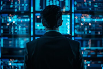 Poster - Network security expert seen from the back.
