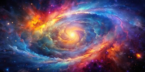 Poster - Vibrant colorful galaxy nebula with swirling clouds of gas and dust, space, astronomy, stars, universe, celestial, cosmic