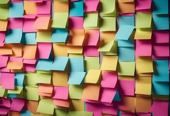 Poster - Set pad yellow note post-it sticky sticker white empty post colorful pink business office memo board message green adhesive isolated blank blue reminder paper notes colours labe