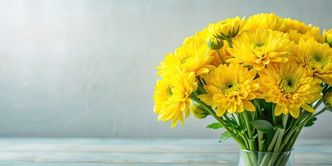 Sticker - Bright yellow flower bouquet with fresh green stems , yellow, flowers, bouquet, green, stems, nature, vibrant, spring, flora