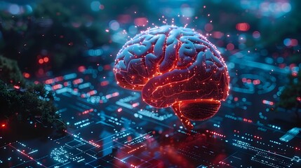Poster - holographic brain showcasing augmented reality and information processing