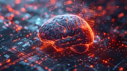 Poster - Futuristic Brain with Digital Interfaces Highlighting Advancements in Brain Computer Connectivity