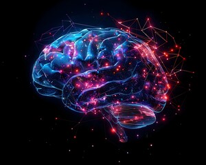 Poster - Vibrant Neural Network Showcasing Brain Connectivity and Communication