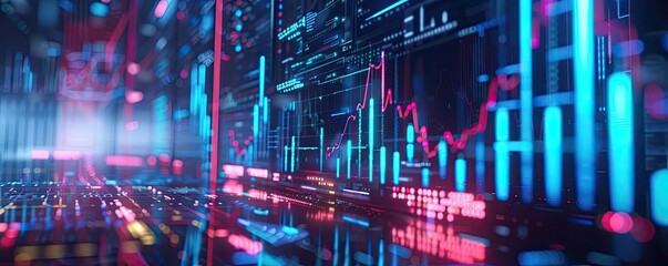 Poster - Vibrant digital data visualization with colorful graphs and charts, illustrating financial trends and analytics in a dynamic environment.