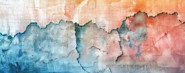 Poster - A vibrant abstract watercolor background showcasing beautiful blue and orange tones with textured layers and a modern design.