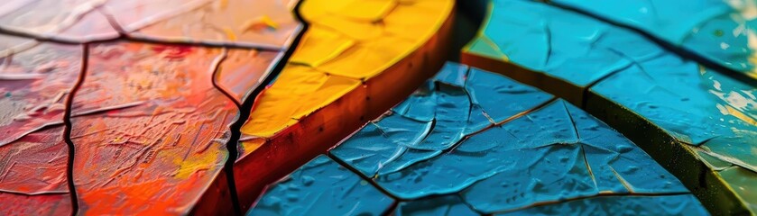 Poster - Vibrant abstract art with textured colors, showcasing artistic creativity and bold patterns in striking hues of blue, orange, and yellow.