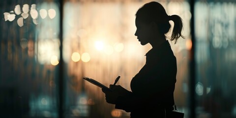 Canvas Print - silhouette of a businesswoman making notes.