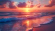 © Kakabe - A stunning sunset over the ocean with vibrant colors reflecting on the waves and beach perfect for travel promotions, relaxation concepts, or inspirational quotes,