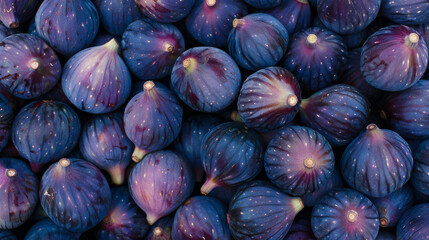 Poster - A close-up of numerous figs, showcasing their rich blue and purple hues, meticulously arranged to create a striking visual texture and depth.