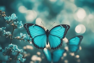 Sticker - blue turquoise butterfly 3d butterflythree-dimensionalblueturquoiseinsectflightwingflyingvibrantcolours three-dimensional insect flight wing flying vibrant