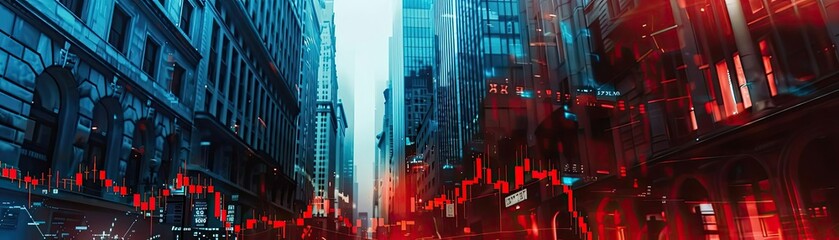Poster - A vibrant cityscape showcasing a blend of modern architecture and luminous street lights in stunning red and blue hues.