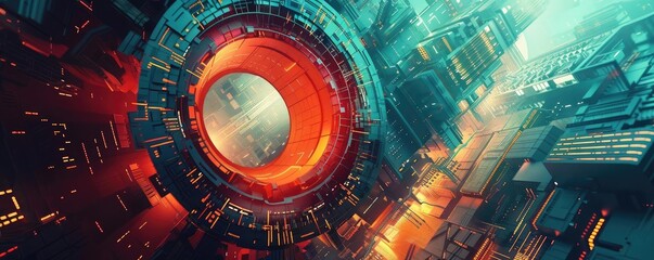 Poster - Vibrant sci-fi abstract design showcasing futuristic technology and radiant colors, perfect for tech and digital art projects.