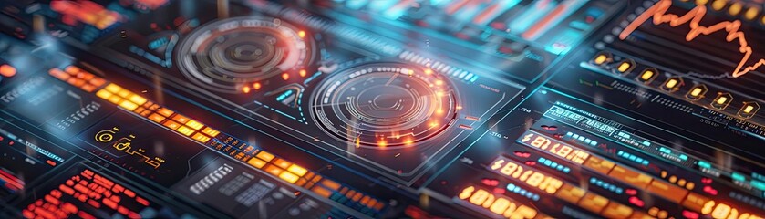 Poster - Futuristic digital interface displaying complex data. Ideal for technology and finance concepts.