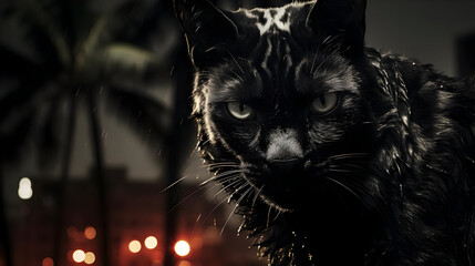 Poster - Black Cat in the Rain Photo