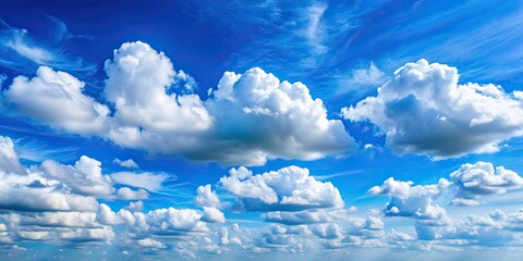 Canvas Print - A serene blue sky with fluffy white clouds overhead , serene, blue sky, clouds, peaceful, tranquil, nature, weather, atmosphere