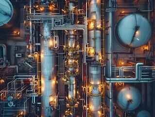 Wall Mural - Intricate Aerial View of an Industrial Refinery Complex with Vast Storage Tanks and Interconnected Pipelines