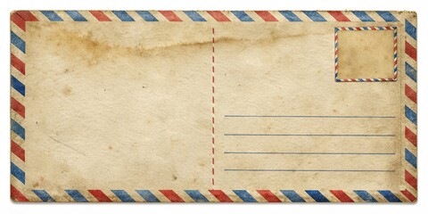 Canvas Print - Backside of blank airmail postcard with dirty stain, airmail, postcard, blank, backside, dirty, stain, vintage, retro, communication