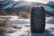 © sandra - tires snow landscape winter background tire tyre wheel car automobile automotive set group 4 new tread track snowdrift forest mountain wood weather offroad road frost snowy ice