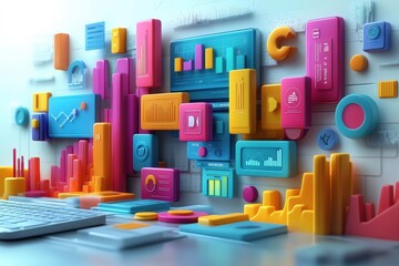 Poster - marketing online with seo platform: a futuristic 3d render of various seo platforms, including googl