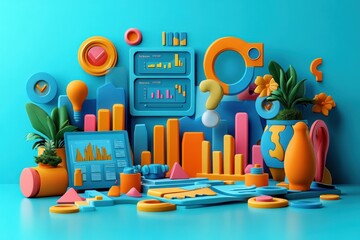 Poster - marketing online with seo optimization: a 3d render of seo optimization tools, featuring analytics d