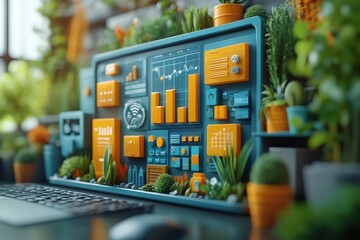 Poster - marketing online with seo engagement: a detailed 3d render showcasing seo strategies focused on enga