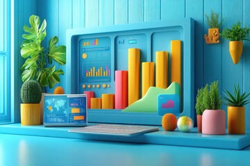 Poster - marketing online with seo optimization: a 3d render of seo optimization tools, featuring analytics d