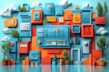 Poster - marketing online with strategy media: a vibrant 3d render illustrating strategic media planning in o