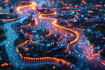 Poster - marketing online with content traffic: a 3d render showing content traffic flow with elements like w
