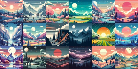 Beautiful landscapes in anime art style. AI generated illustration