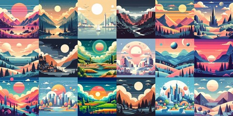 Beautiful landscapes in anime art style. AI generated illustration