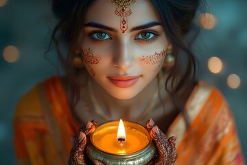 A woman celebrates the Indian festival of Diwali AI generated