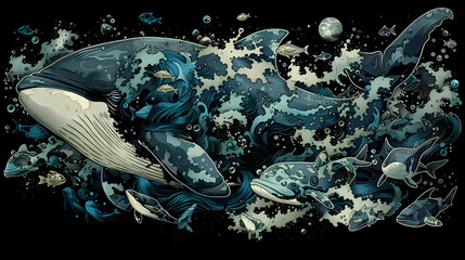 Sticker - Whale in the Ocean Illustration