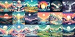 © vector_master - Beautiful landscapes in anime art style. AI generated illustration