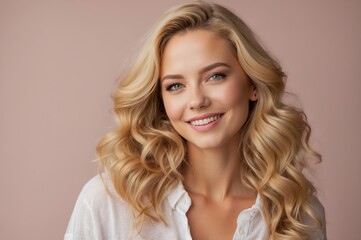 Canvas Print - smiling young woman portrait in studio
