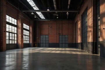 Sticker - spacious empty industrial warehouse interior
