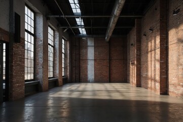 Sticker - spacious empty industrial warehouse interior
