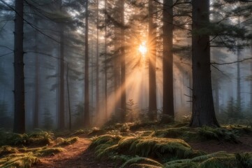 Poster - winding dirt road through forest at sunset
