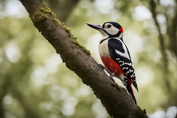 Wall Mural - woodpecker great major dendrocopos spotted bird forest autumn fall wing tree bark songbird spring colourful nest european study bright feather song male summer springtime female ornithology cute