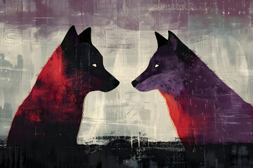 Poster - Red and Purple Wolf Illustration