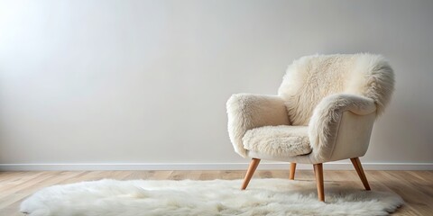 Poster - Cozy chair with soft sheepskin cover perfect for relaxation, cozy, chair, sheepskin, cover, soft, relaxation, home decor