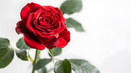 Sticker - Luscious Crimson Rose Blooming Against Pristine White Background