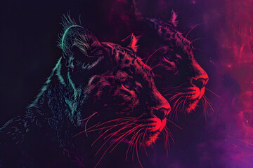 Canvas Print - Two Panthers in Neon Illustration