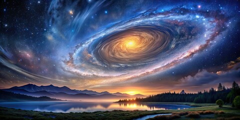 Wall Mural - majestic landscape with swirling stars , stars, sky, night, universe, astronomy, galaxies, celestial