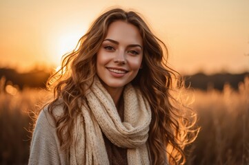 Sticker - young woman smiling in golden hour light
