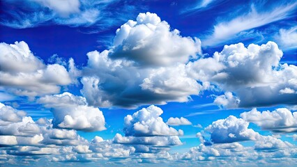 Sticker - Fluffy white clouds in a clear blue sky , sky, weather, nature, cumulus, fluffy, soft, atmosphere, beauty, peaceful