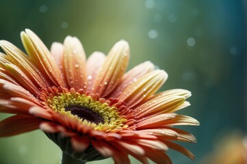 Wall Mural - closeup of pink gerbera daisy with water droplets
